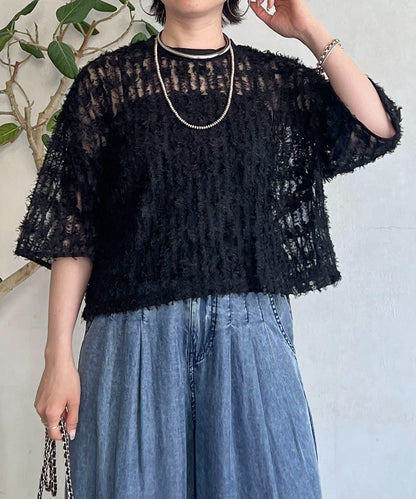 透視流蘇套頭衫