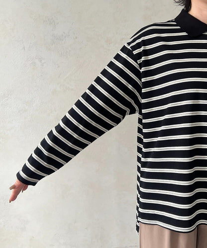 拉鍊條紋長袖套頭衫