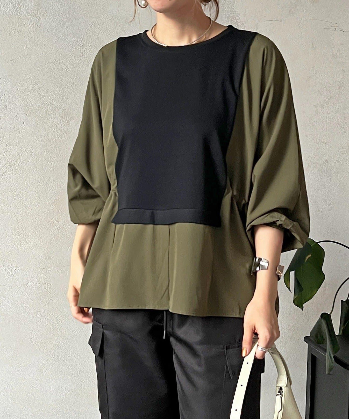 長袖拼接套頭衫