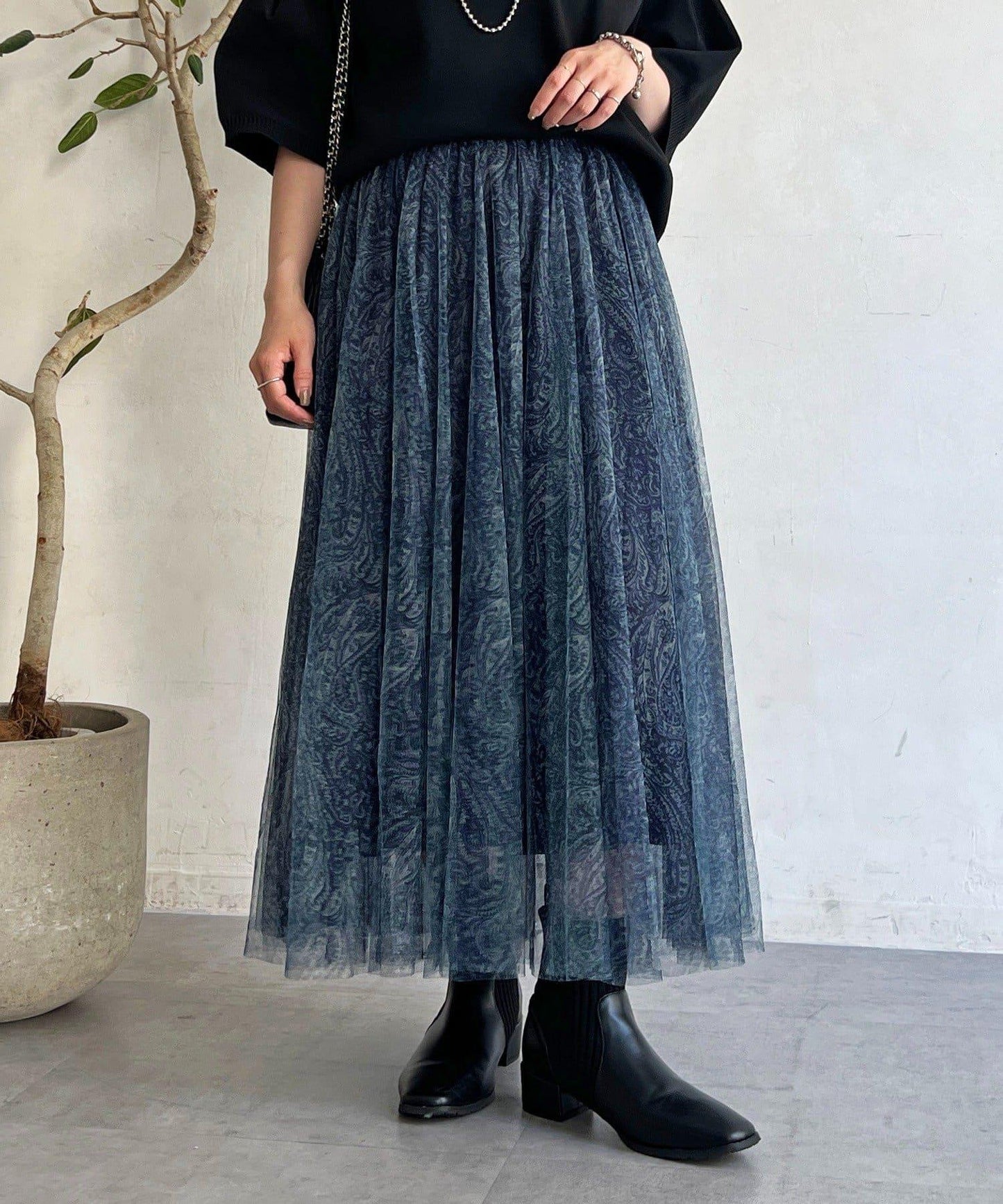 佩斯利圖案薄紗半身裙