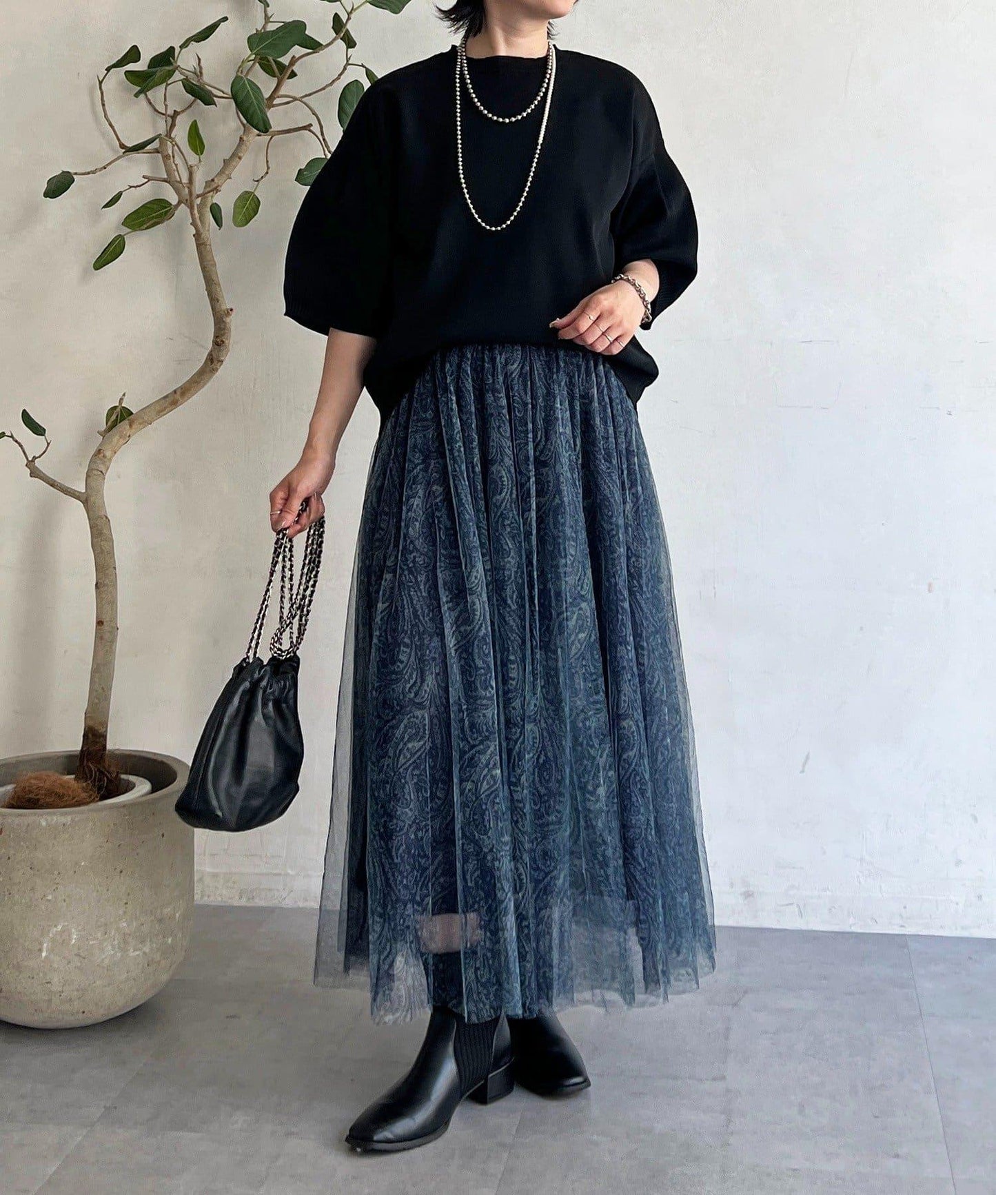 佩斯利圖案薄紗半身裙