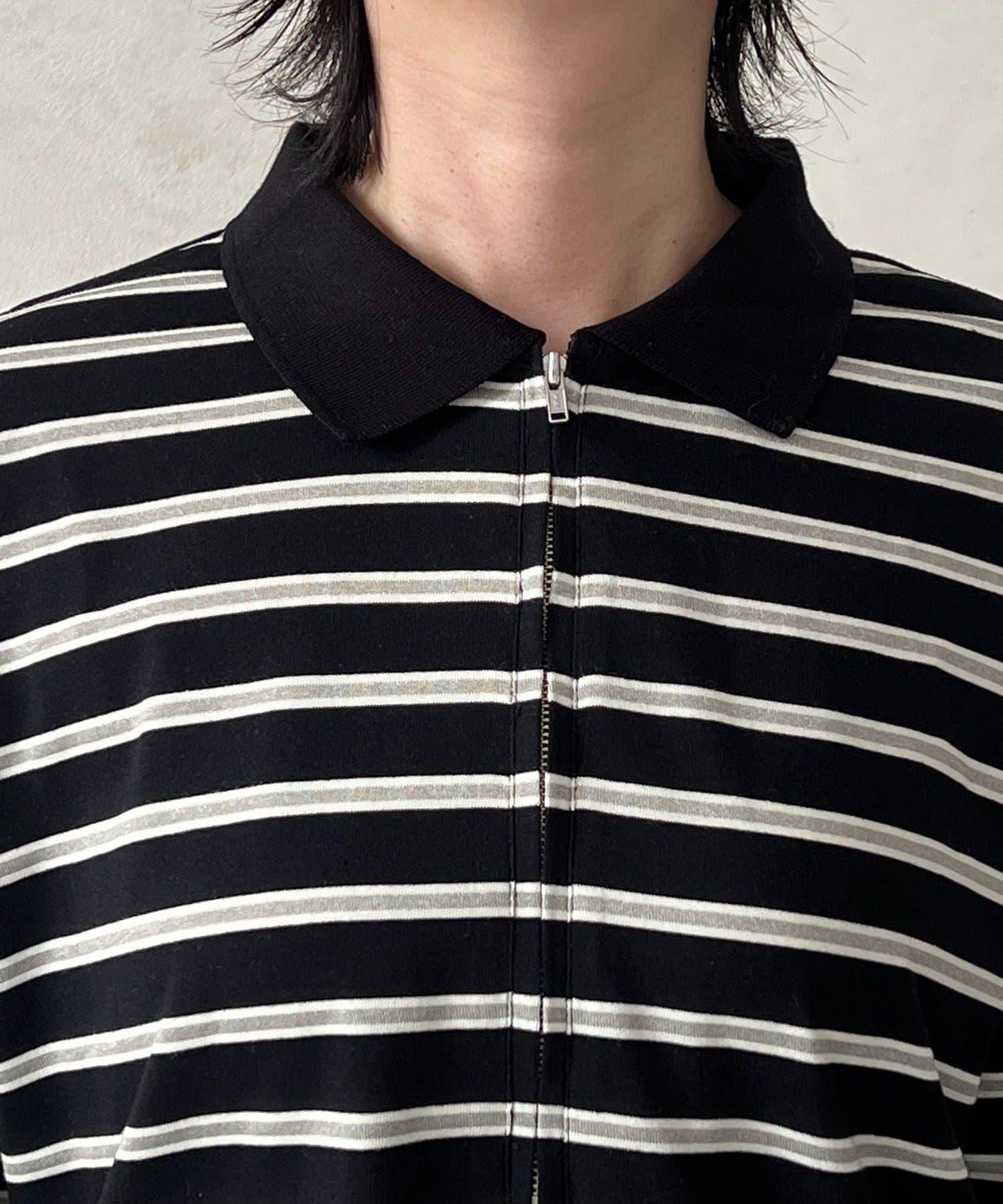 拉鍊條紋長袖套頭衫
