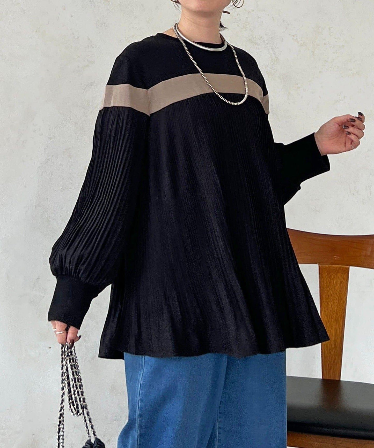 剪裁褶皺套頭衫