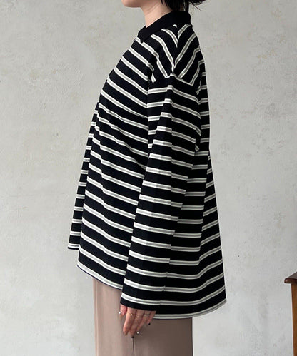 拉鍊條紋長袖套頭衫