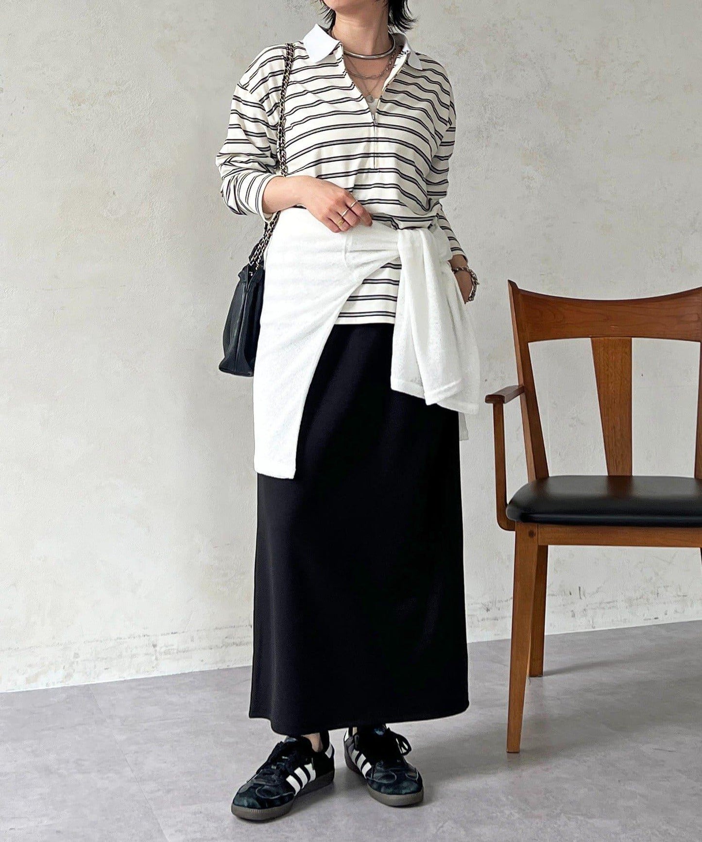 拉鍊條紋長袖套頭衫