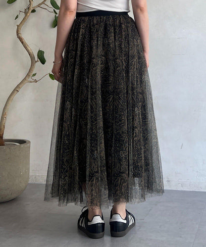佩斯利圖案薄紗半身裙
