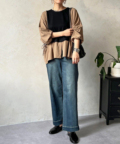 長袖拼接套頭衫