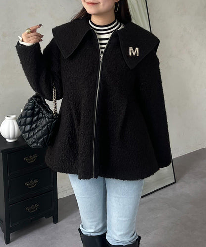 大翻領絎縫荷葉邊短外套