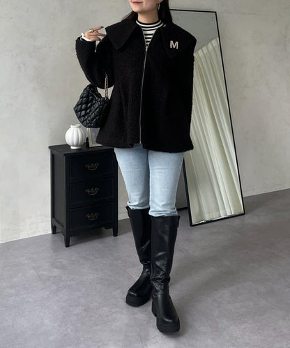 大翻領絎縫荷葉邊短外套