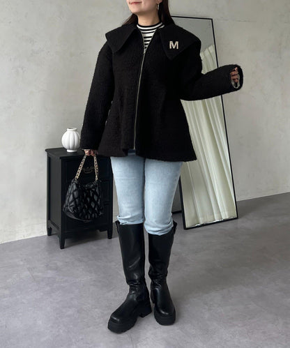 大翻領絎縫荷葉邊短外套