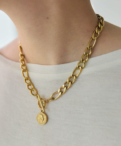 金屬過敏適用/不鏽鋼 帶硬幣吊墜菲加羅鏈項鍊