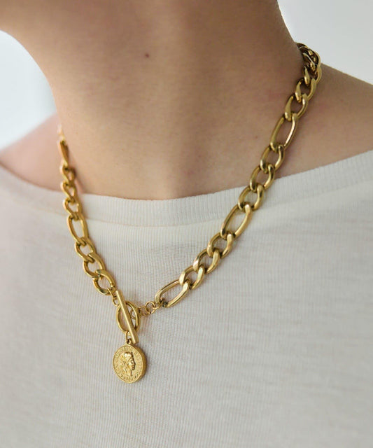 金屬過敏適用/不鏽鋼 帶硬幣吊墜菲加羅鏈項鍊