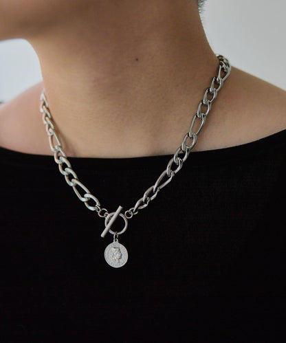 金屬過敏適用/不鏽鋼 帶硬幣吊墜菲加羅鏈項鍊