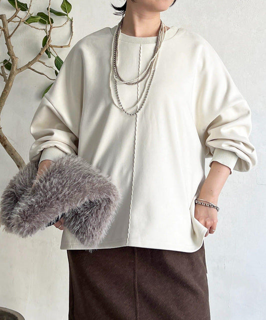 背部羅紋拼接麂皮套頭衫