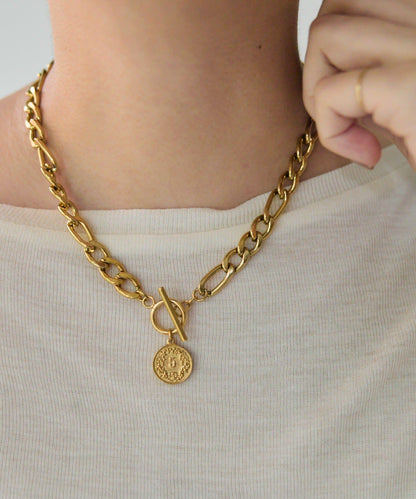 金屬過敏適用/不鏽鋼 帶硬幣吊墜菲加羅鏈項鍊