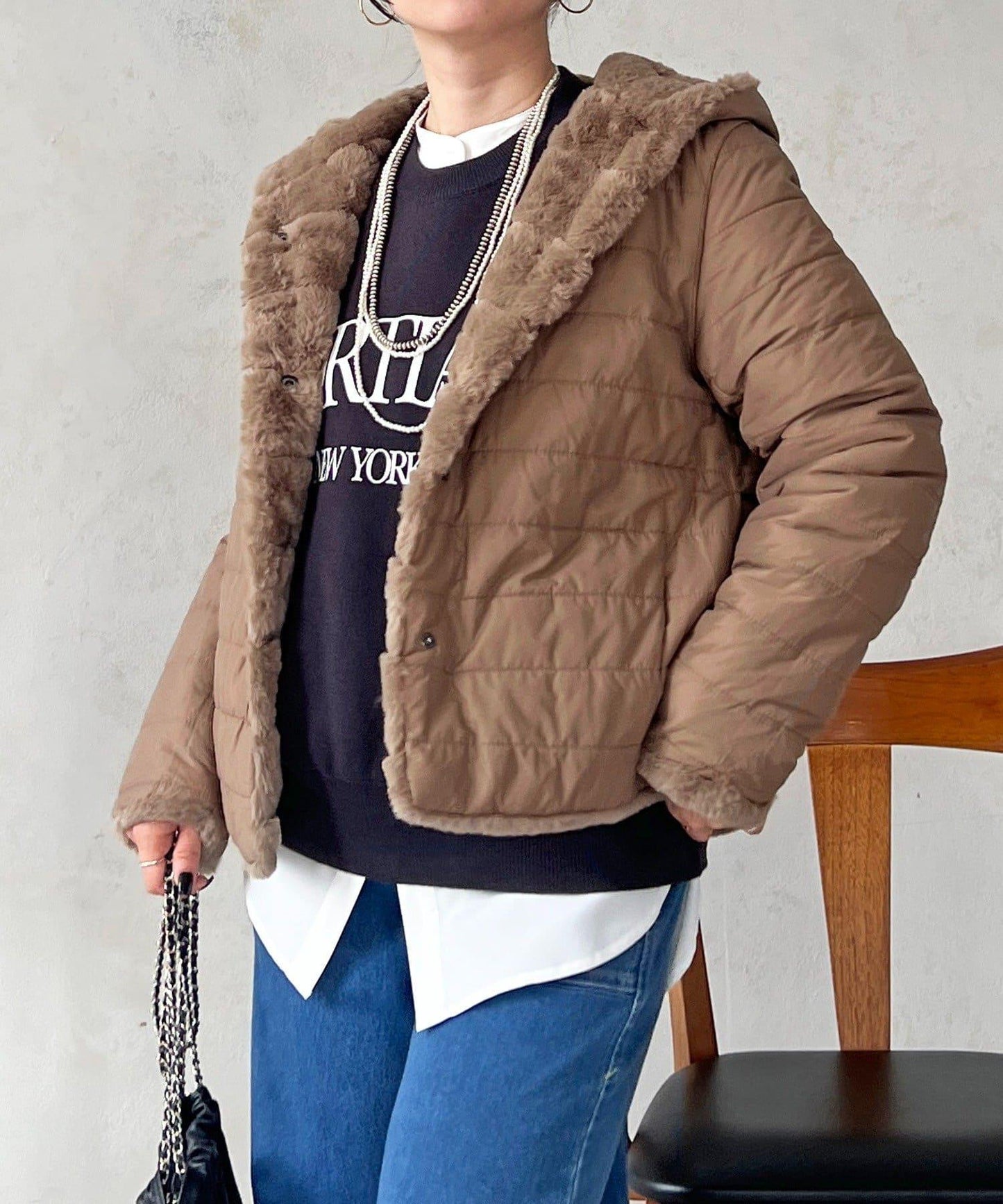 可雙面穿仿皮草夾克