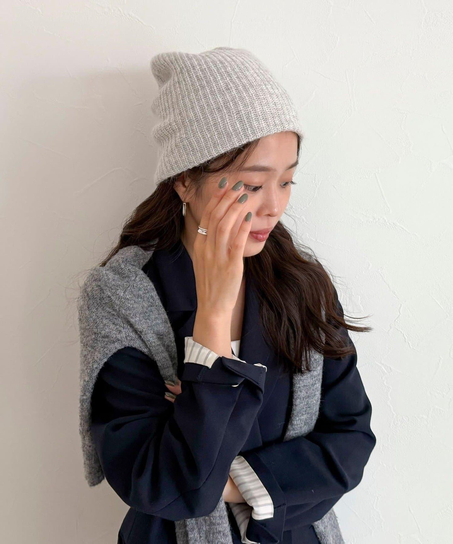 安哥拉羊毛混紡羅紋針織帽