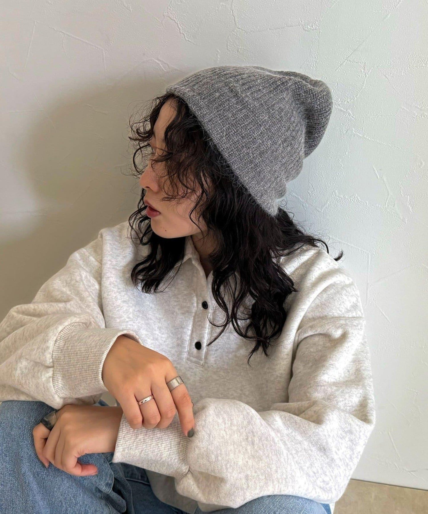 安哥拉羊毛混紡羅紋針織帽