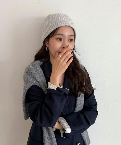 安哥拉羊毛混紡羅紋針織帽