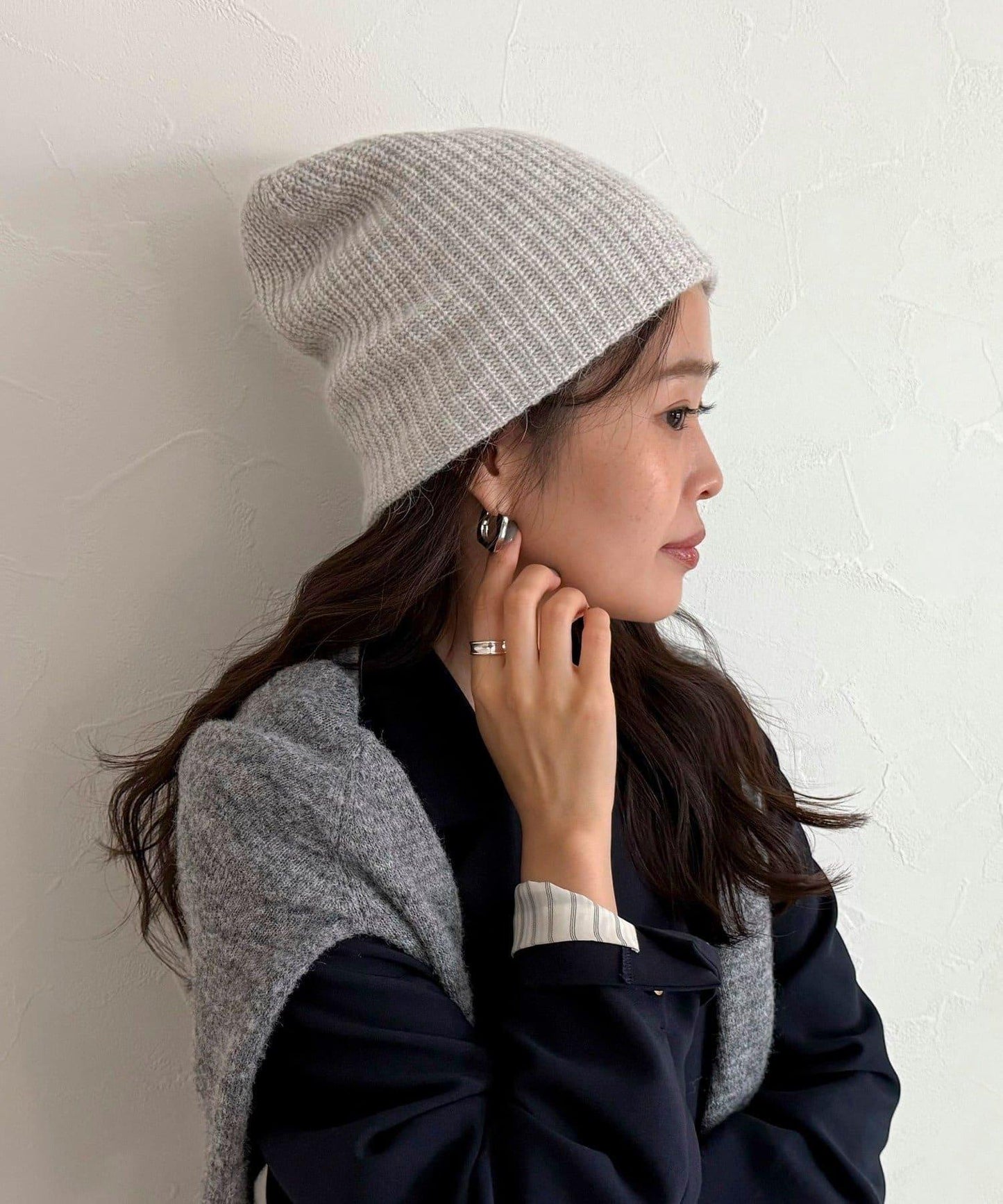 安哥拉羊毛混紡羅紋針織帽