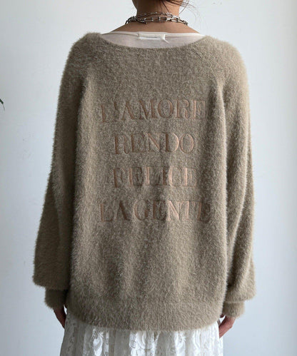 背部標誌刺繡長毛針織衫