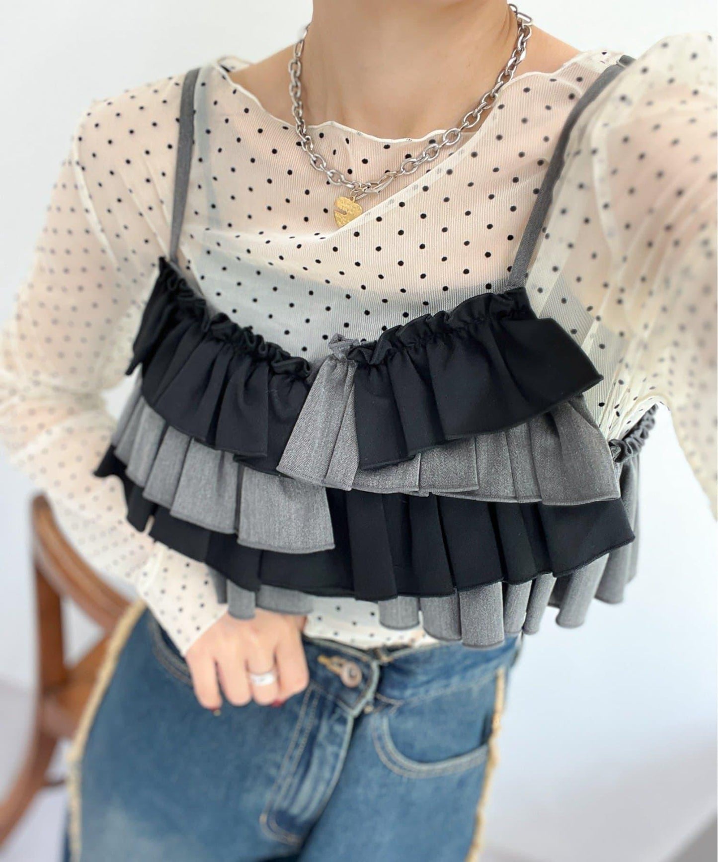 【w closet】荷葉邊吊帶背心