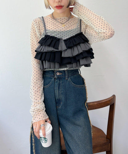 【w closet】荷葉邊吊帶背心