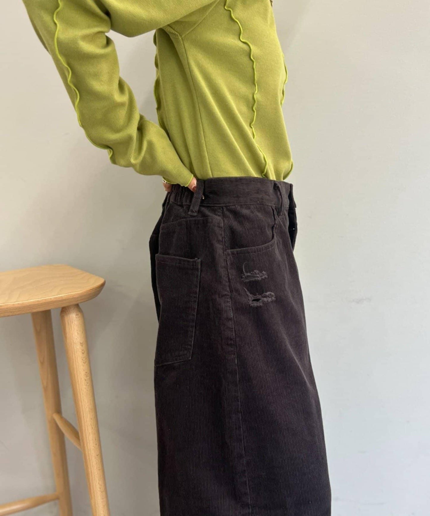 【w closet】燈芯絨破洞褲