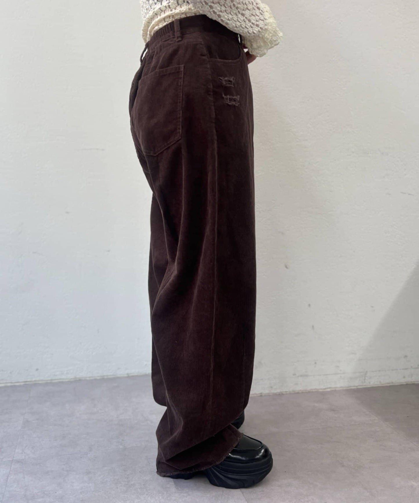 【w closet】燈芯絨破洞褲