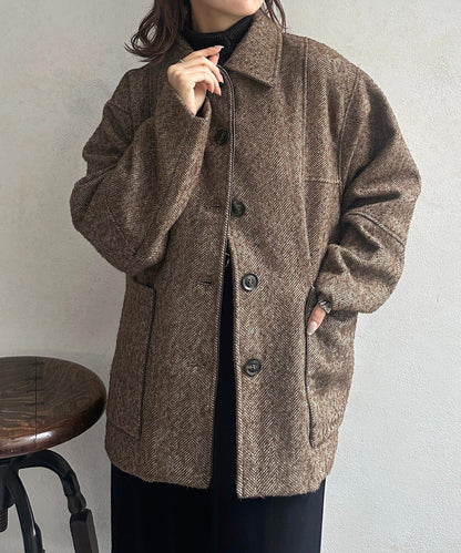 雜色人字紋滾邊連體衣