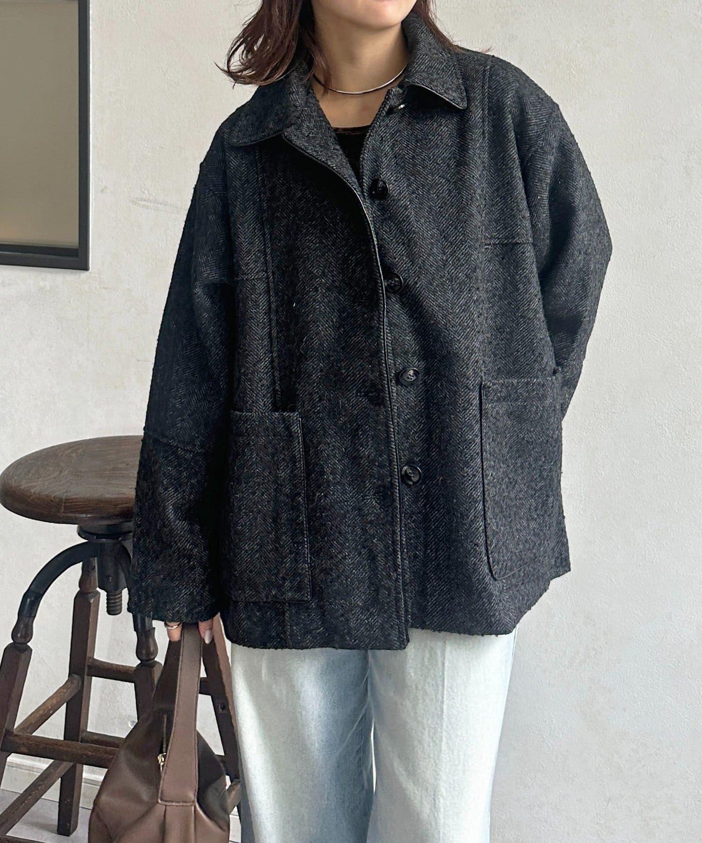 雜色人字紋滾邊連體衣