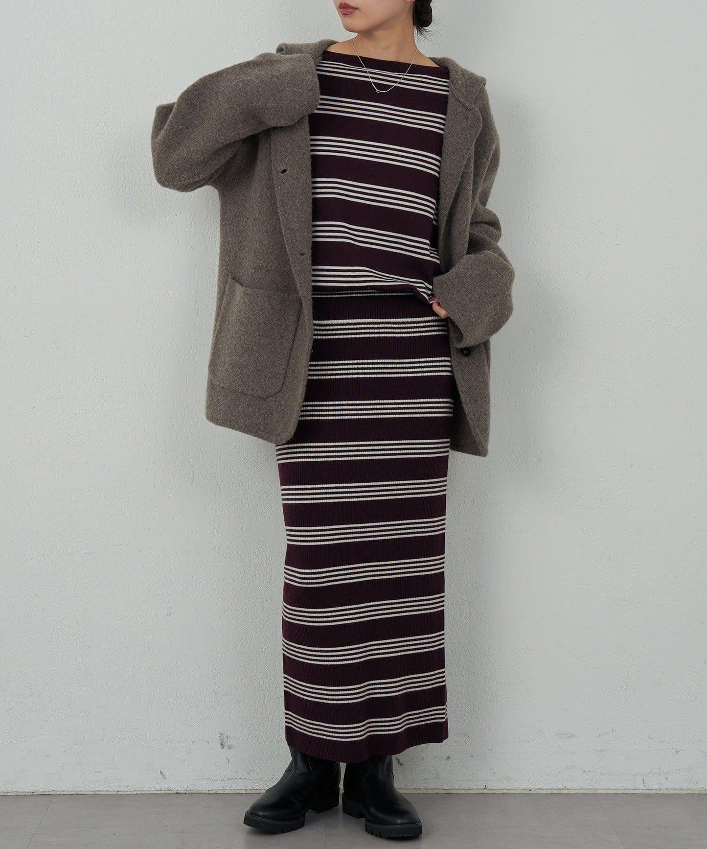 【可手洗】【HERITANOVUM】條紋針織連衣裙