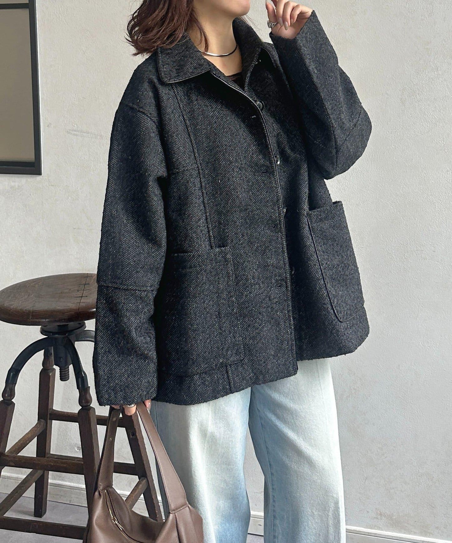 雜色人字紋滾邊連體衣