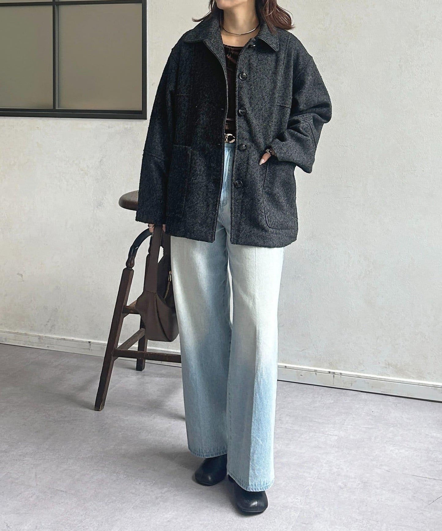 雜色人字紋滾邊連體衣