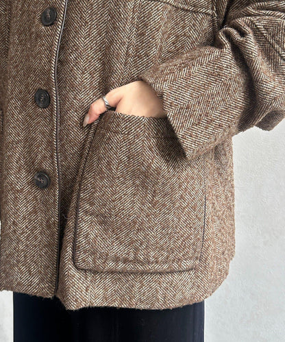 雜色人字紋滾邊連體衣