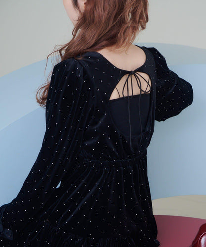 天鵝絨鉚釘裝飾迷你連衣裙