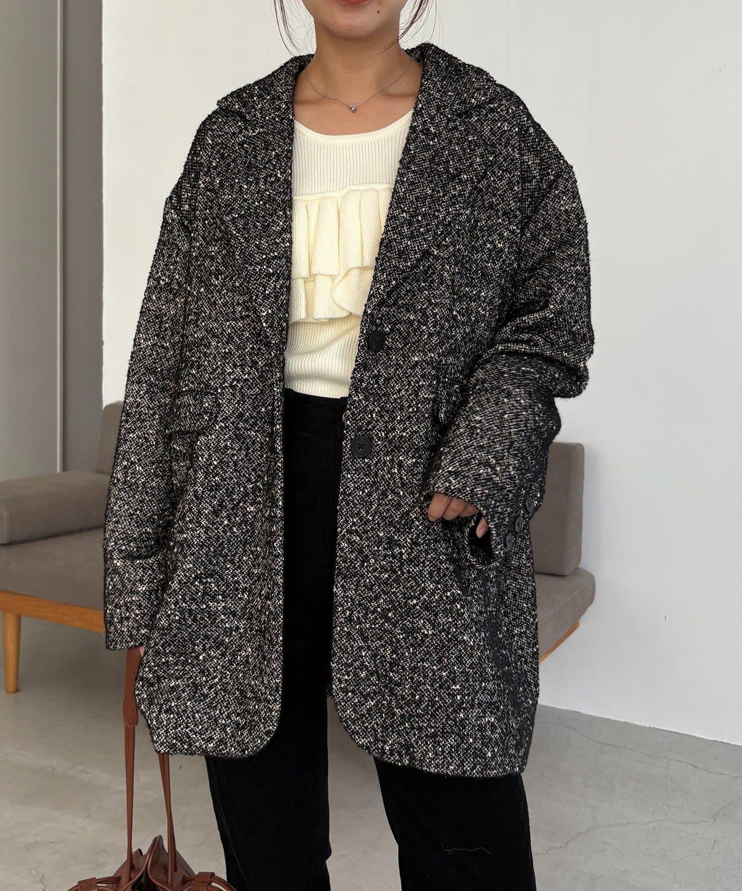 粗花呢裁縫風半身大衣