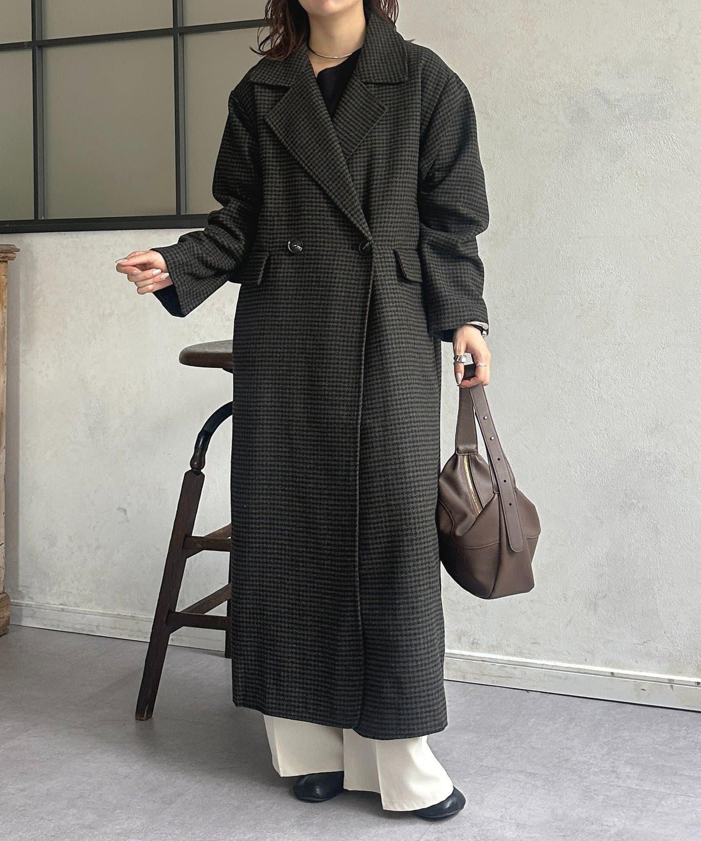 格紋長款大衣