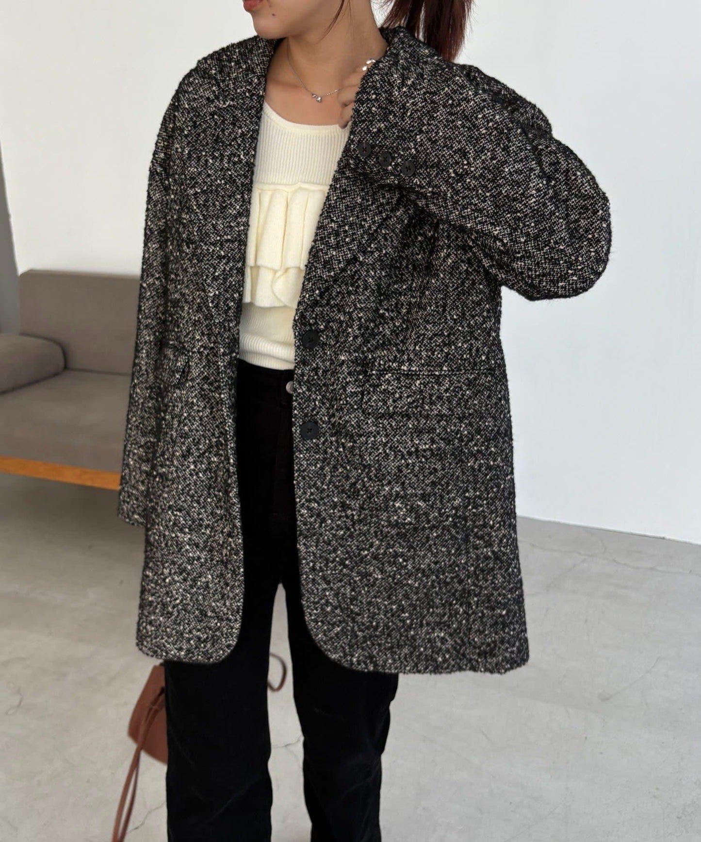 粗花呢裁縫風半身大衣