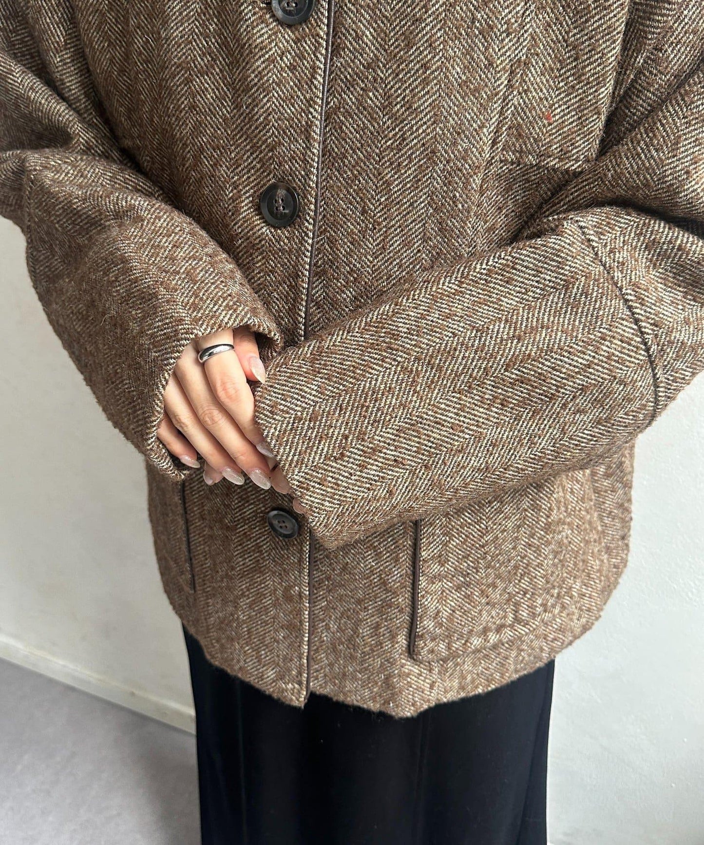 雜色人字紋滾邊連體衣