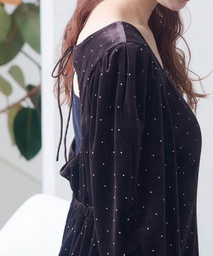 天鵝絨鉚釘裝飾迷你連衣裙