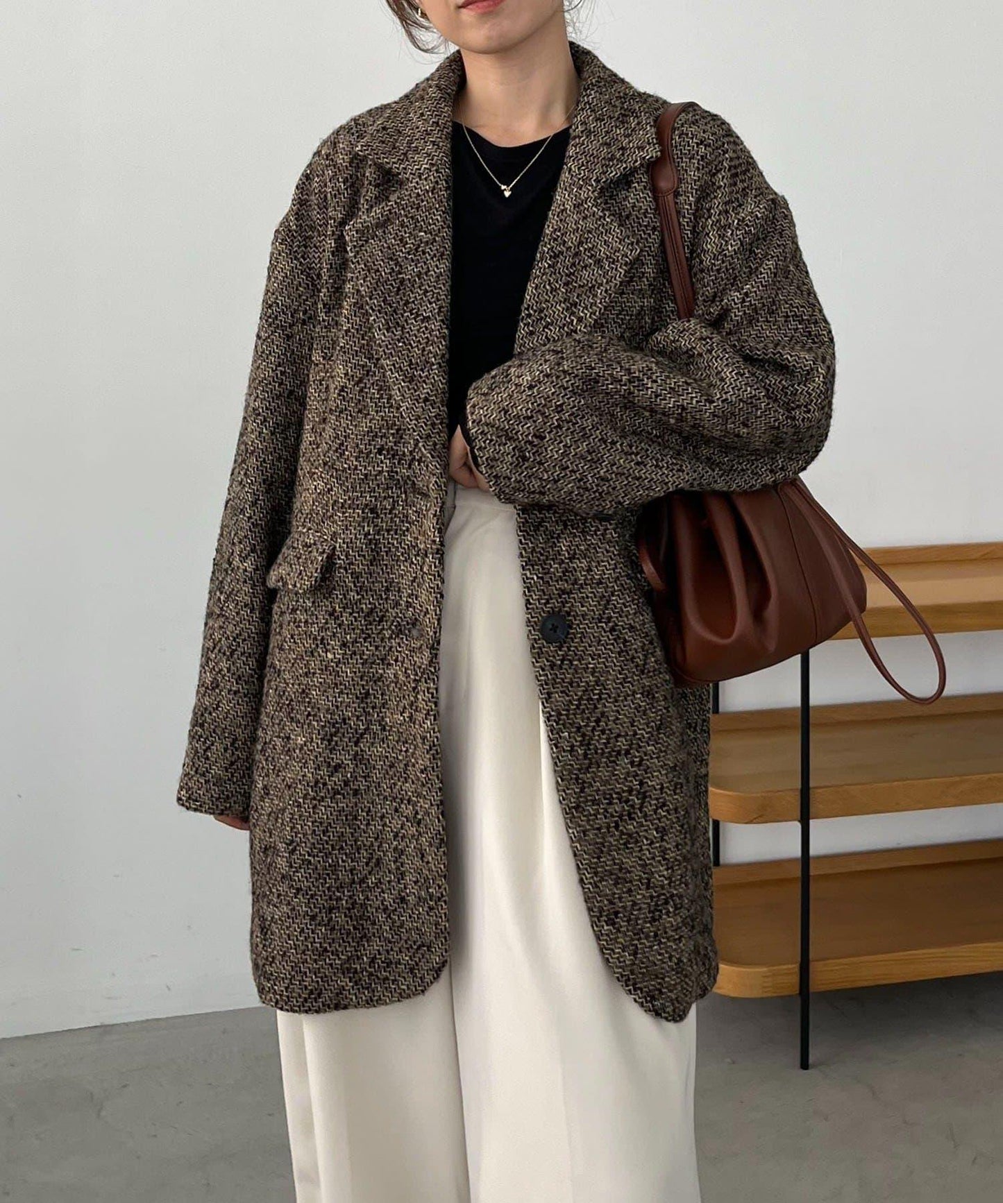 粗花呢裁縫風半身大衣