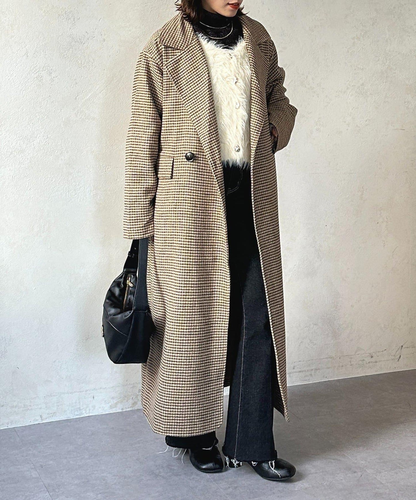 格紋長款大衣