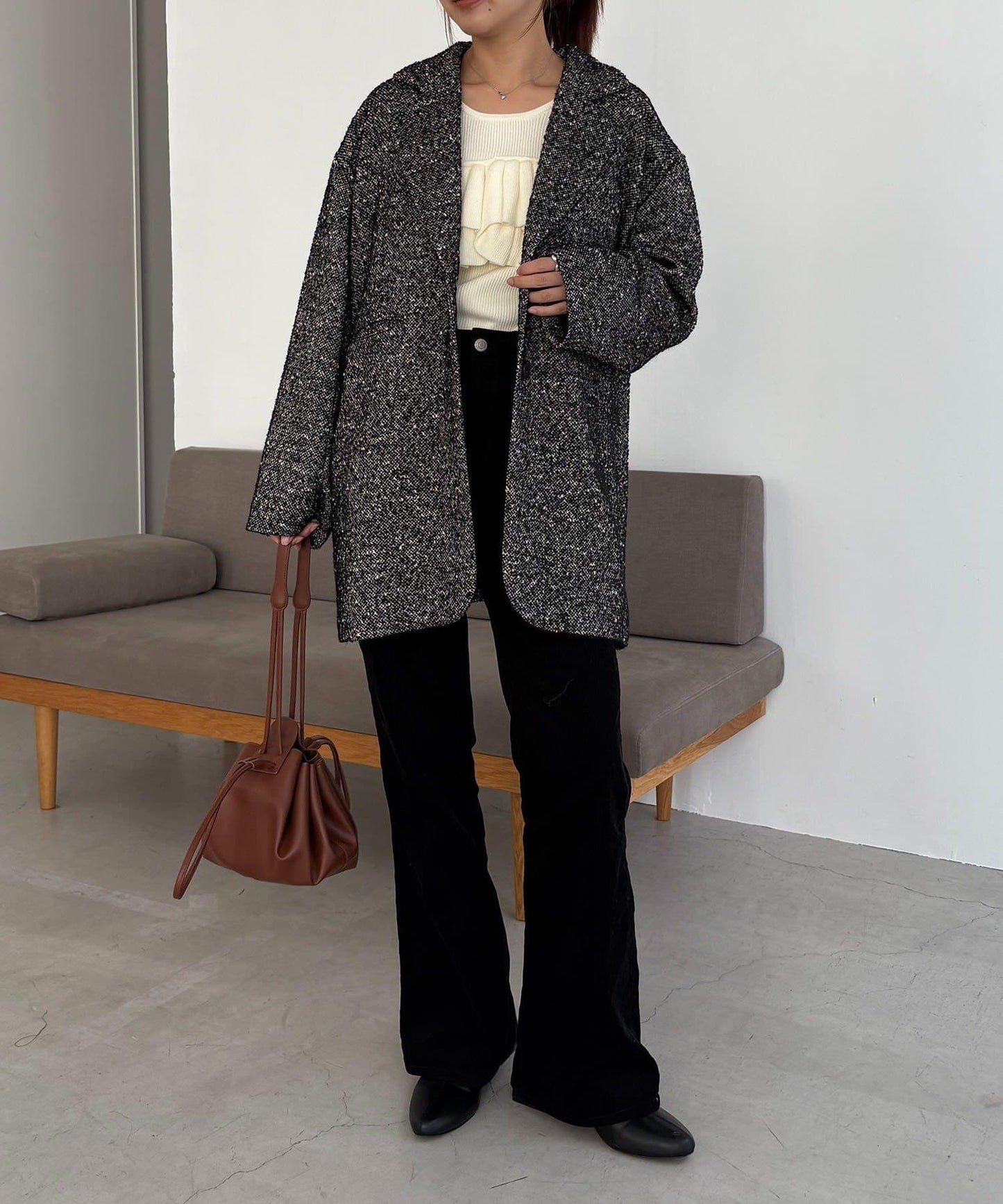 粗花呢裁縫風半身大衣