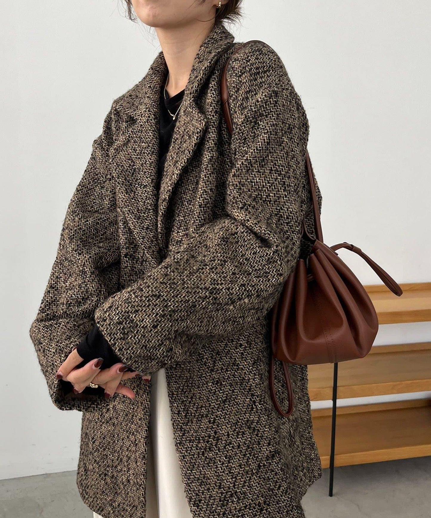 粗花呢裁縫風半身大衣