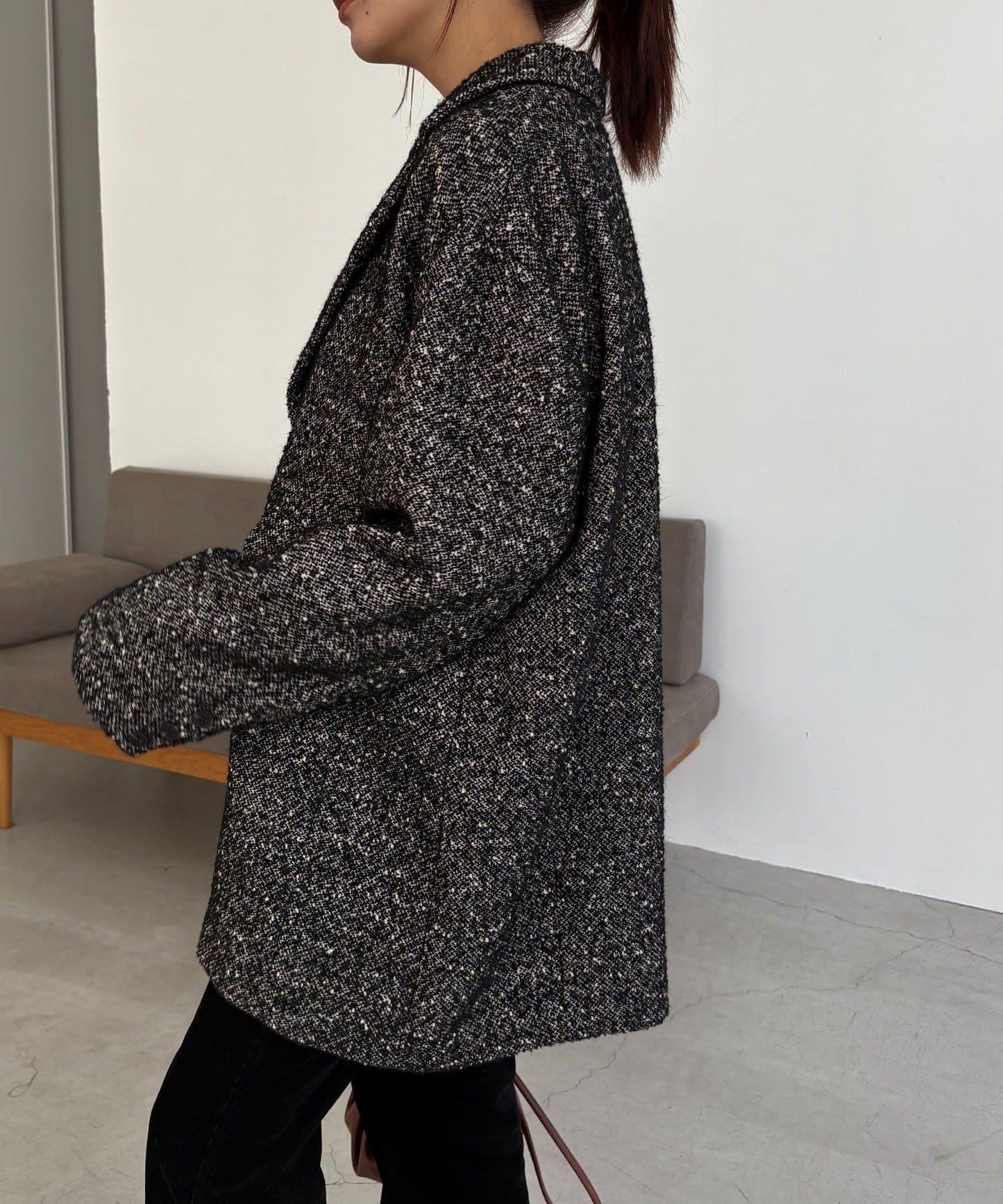 粗花呢裁縫風半身大衣