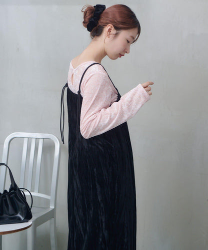 透視格紋×天鵝絨連衣裙套裝