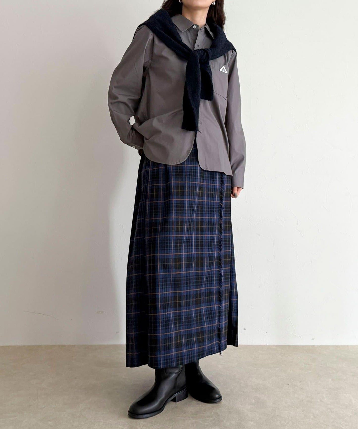 【GEVACO/ゲバコ】格紋側邊腰帶半身裙