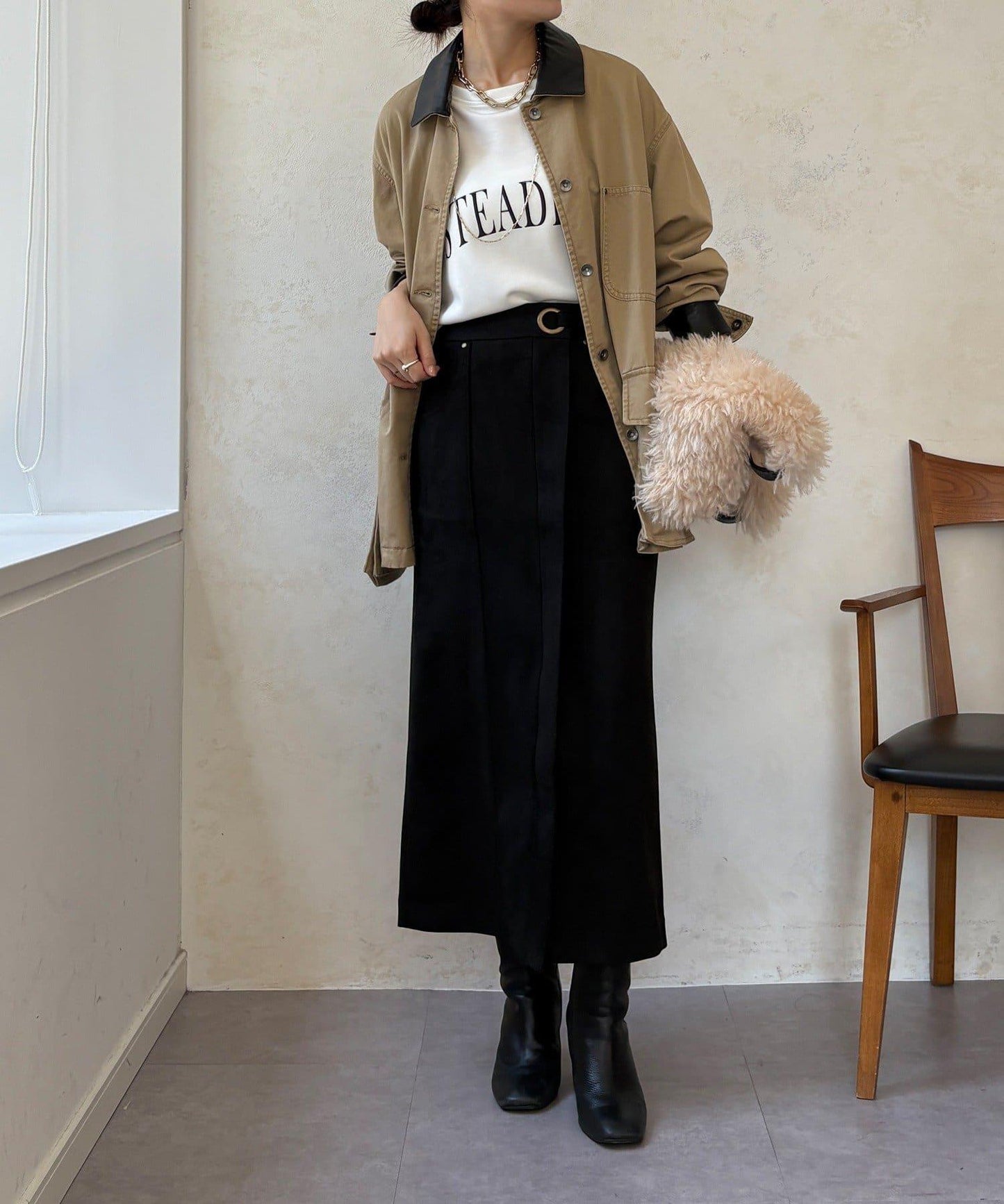 麂皮絨針織半身裙