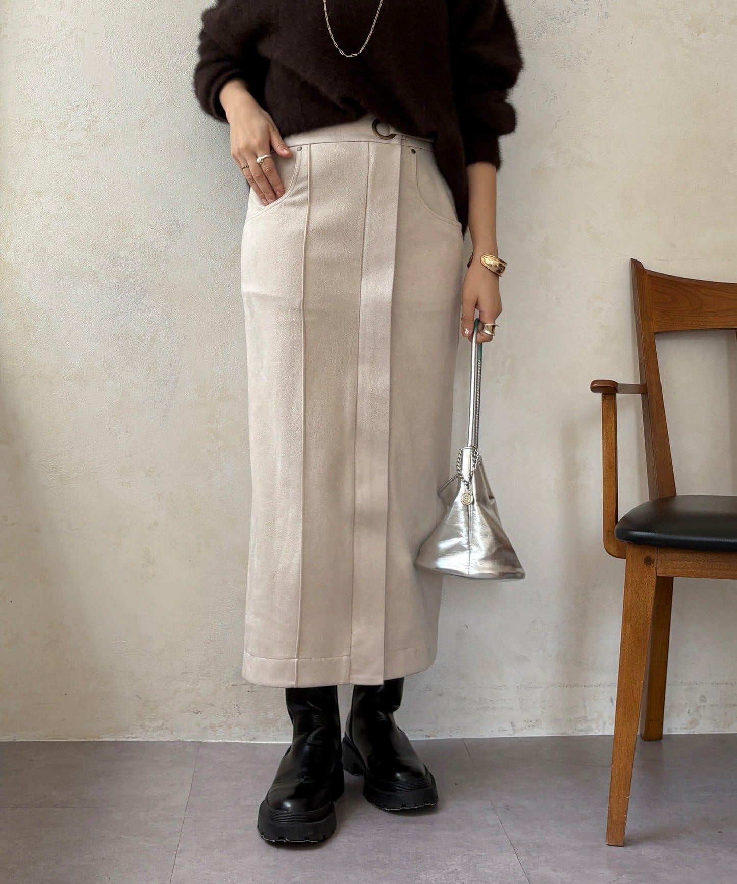 麂皮絨針織半身裙